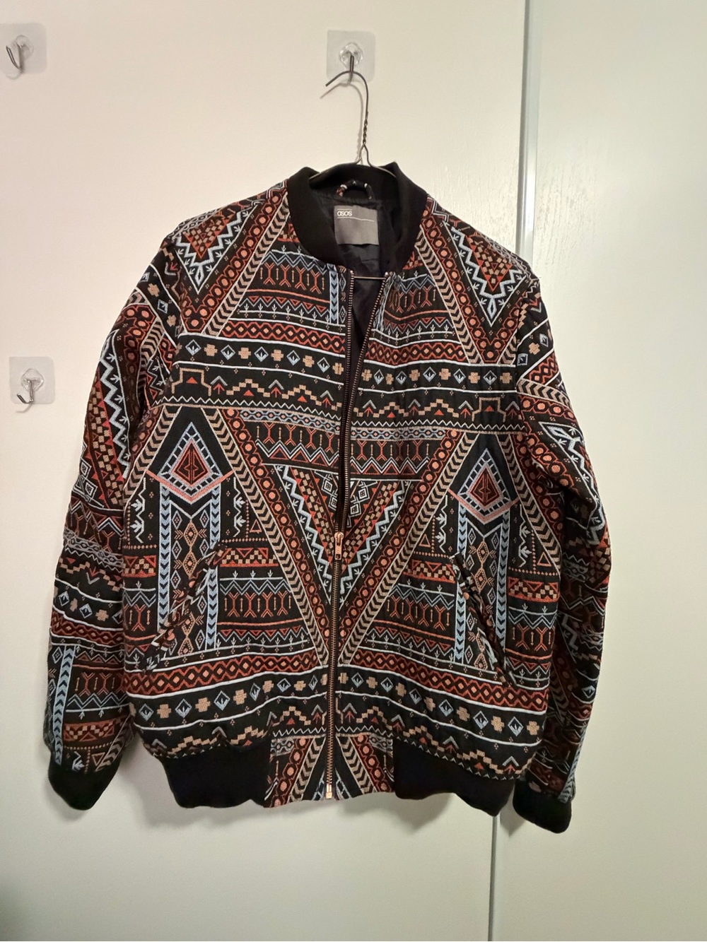 ASOS Aztec Pattern Bomber Jacket - Black, Brown & Blue